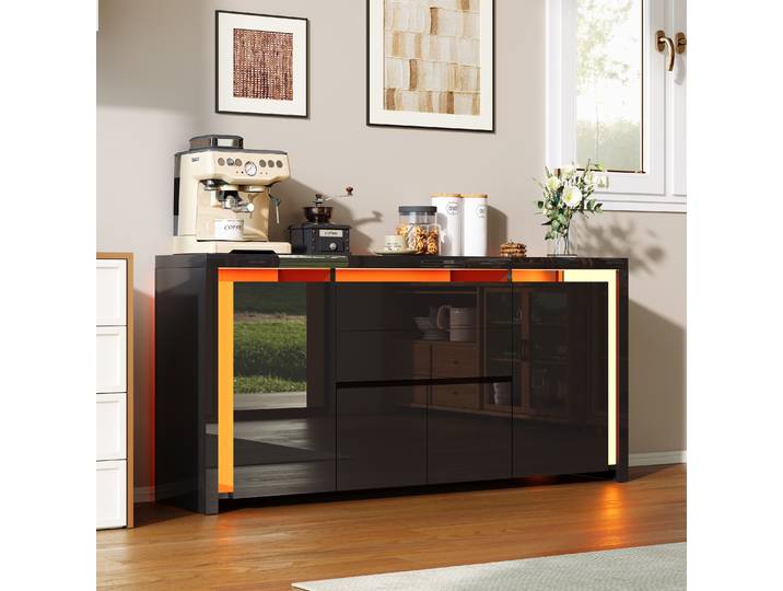 Buffet Rosahqnda à finition brillante pour salon avec 3 tiroirs, armoire de rangement moderne pour salle à manger et couloir