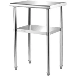 VEVOR Kommerzieller Edelstahltisch 61 x 45,7 x 91,4 cm, Edelstahl Zweilagiger Arbeitstisch Zerlegetisch Gastro 181,4 kg + 91 kg Tragfähigkeit, Gewerbe Küchentisch, Zubereitungstisch Küchenmöbel
