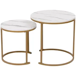 Happy Home Satztisch Couchtisch Beistelltisch 2tlg. HWT51-WEI Marmor Weiß Dekor Gestell Gold