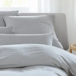 elegante Mako-Satin Bettwäsche Hamburger Streifen 135x200 cm + 80x80 cm | grau - grau