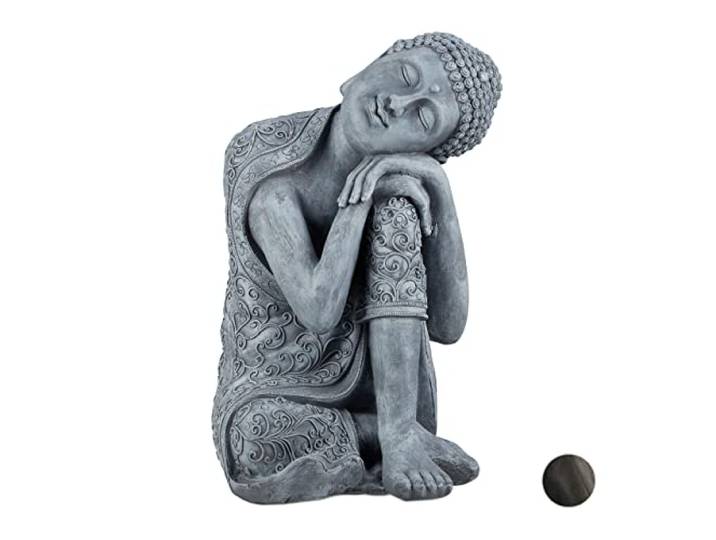 Relaxdays Buddha Figur geneigter Kopf, XL 60cm, Gartenfigur, Dekofigur Wohnzimmer, wetterfest & frostsicher, Farbwahl