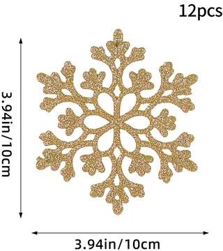 Modern Mode Marketplace Christmas Venue Decoration, Pink Glitter Plastic Snowflake, Winter Party Supplies, Ornaments For Home, Tree Pendant golden C Style 12pcs