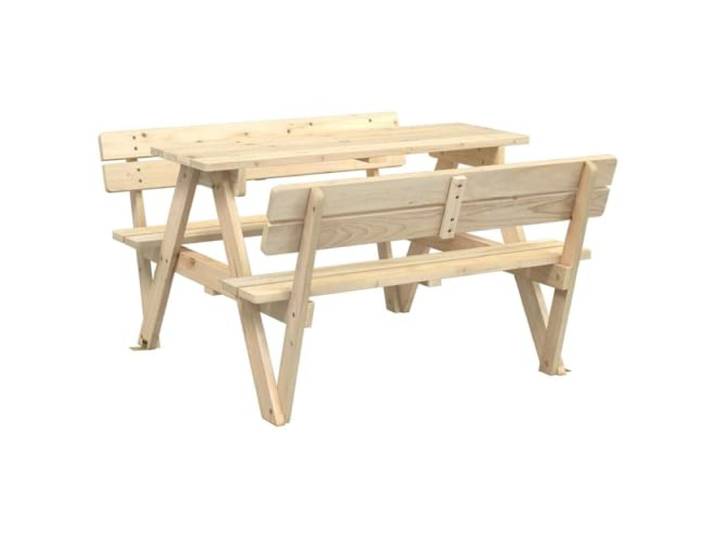 POUFGDR Picknicktisch für Kinder, 4-Sitzer, Massivholz, Tannenholz Mit integrierten Bänken, Loch für Sonnenschirm, stabile Struktur in W, für Garten, Terrasse, Außenbereich