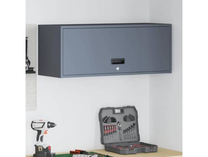 HPUYRFG Wandschrank mit Gasdrucklift-Tür Anthrazit Stahlkonstruktion Wandmontage, Riegelschloss, industrieller Stil, Holzwerkstoff-Rückwand, platzsparend