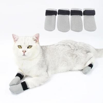Uplifted Finds Anti Scratch Protective Cat Socks And Soft Breathable Indoor Pet Booties gray l
