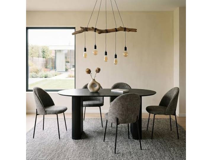 IDIMEX Essgruppe Maxim mit 4 Stühlen, Schwarz/Grau – ovaler Esstisch mit modernen Säulenbeinen aus Metall, 4 Polsterstühle mit Stoffbezug und Metallgestell, Esszimmer