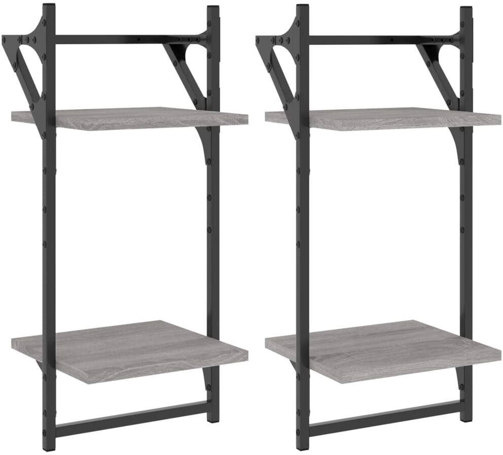 vidaXL Étagères murales à 2 niveaux avec barres 2 pcs sonoma gris