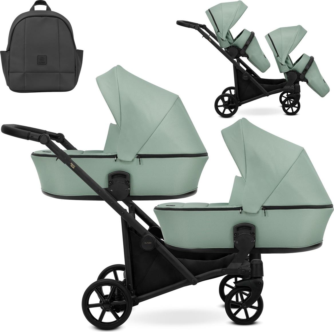 Kunert Brav Duo 2in1 Zwilling-Kinderwagen - schwarzes Gestell - Farbe: Mintgrün