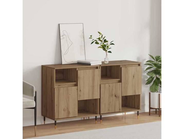 Ensemble de 2 Buffets Finition Chêne Artisanal en Bois d'Ingénierie et Fer