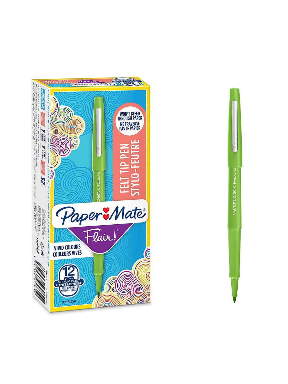 Paper Mate Flair-Filzstifte | mittlere Spitze 0,7 mm | Lime | 12er-Packung