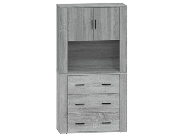 GHVBNMF Highboard 2-teilig Grau Sonoma Holzwerkstoff Kommode Schrank Platzsparendes Highboard mit Aufsatz fuer Wohnzimmer und Schlafzimmer. Viel Stauraum aus robustem Holzwerkstoff.