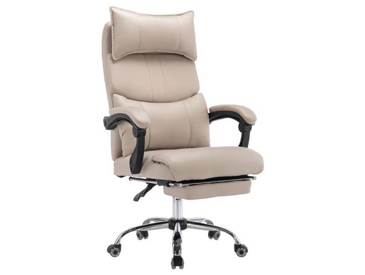 Chaise de Bureau Ergonomique Beige Siège Direction Tissu avec Double Soutien Lombaire Chaise Pivotante Réglable et Confortable