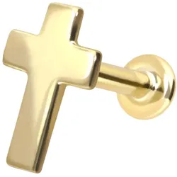 14 Karat Gold Labret mit Innengewinde KREUZ