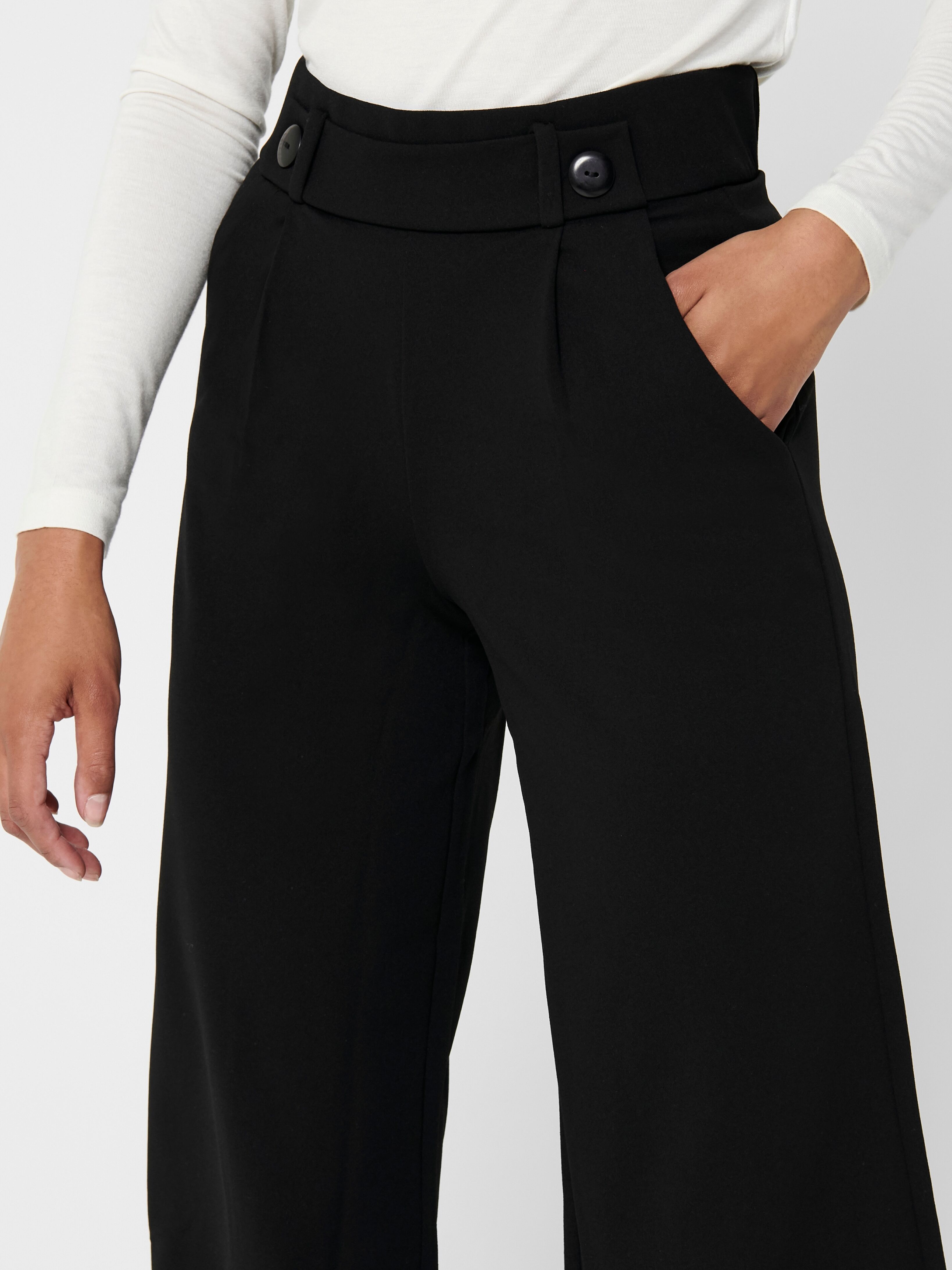 Jerseyhose JDY "JDYGEGGO NEW ANCLE PANTS JRS NOOS", Damen, Gr. XL (42), N-Gr, schwarz (schwarz detail:schwarz buttons), Web, Obermaterial: 95% Polyester, 5% Elasthan, unifarben, knöchelfrei, Hosen Jerseyhose schwarz detail:schwarz buttons XL (42), N-Gr