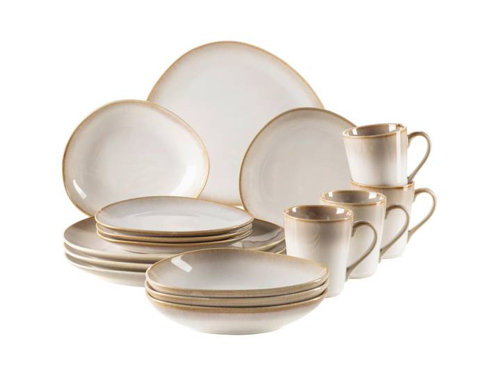 Mäser Kombiservice La Sinfonia, Weiß, Beige, Keramik, 16-teilig, 300 ml, 39.5x34.8x35.5 cm, Geschirr, Geschirrsets, Kombiservice