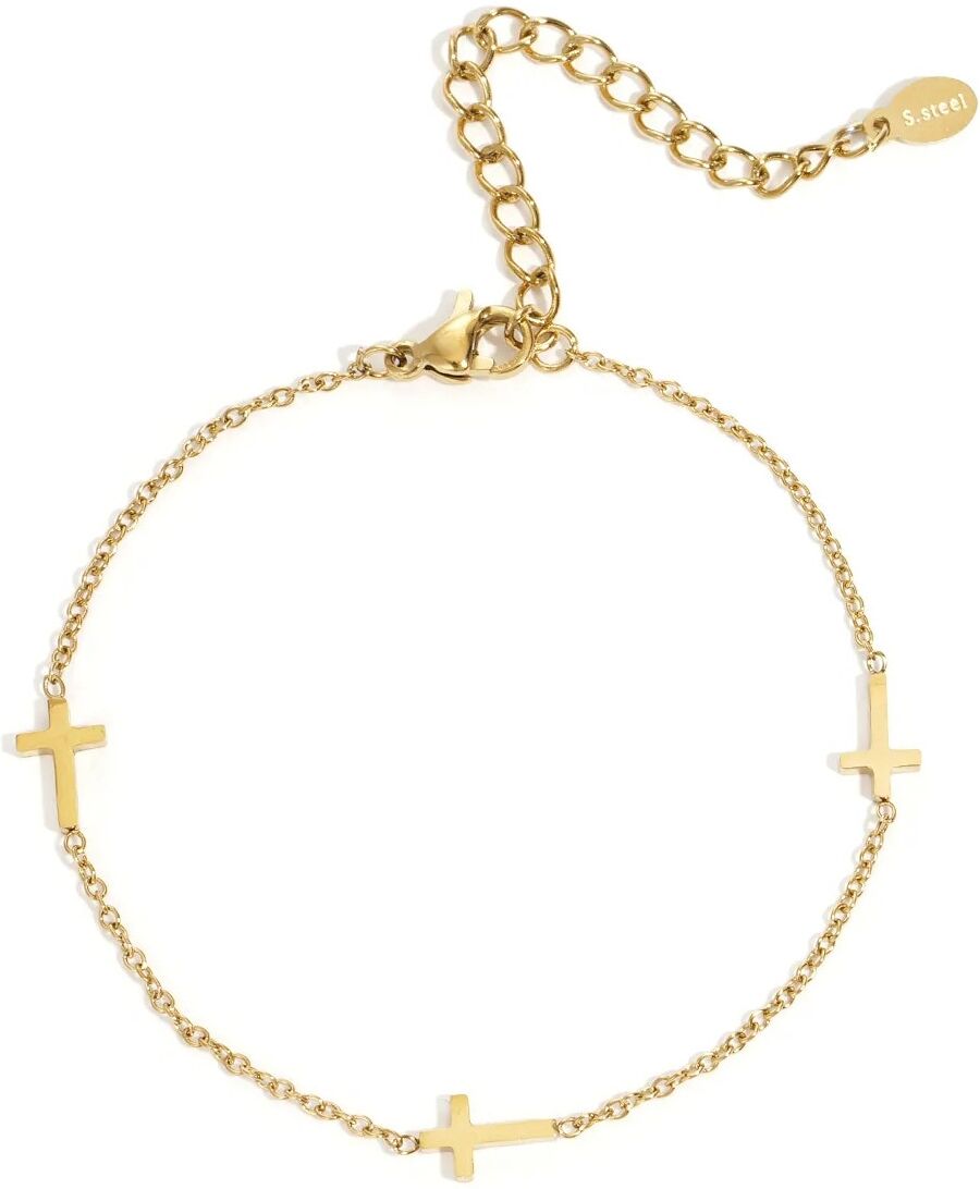 Gliederarmband ADELIA´S "Gliederarmband aus Edelstahl mit drei Kreuzen, 16 cm" Gr. 16, gold (goldfarben), Armbänder, Damen, 16cm, Edelstahl, Gliederarmband, Stylischer Modeschmuck mit drei Kreuzmotiven