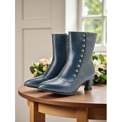 Damenstiefeletten mit Knöpfen im edwardianischen und viktorianischen Stil – zweifarbige Stiefeletten aus Leder mit Retro-Absatz für Kostümveranstaltungen, Vintage-Partys und historische Mode der