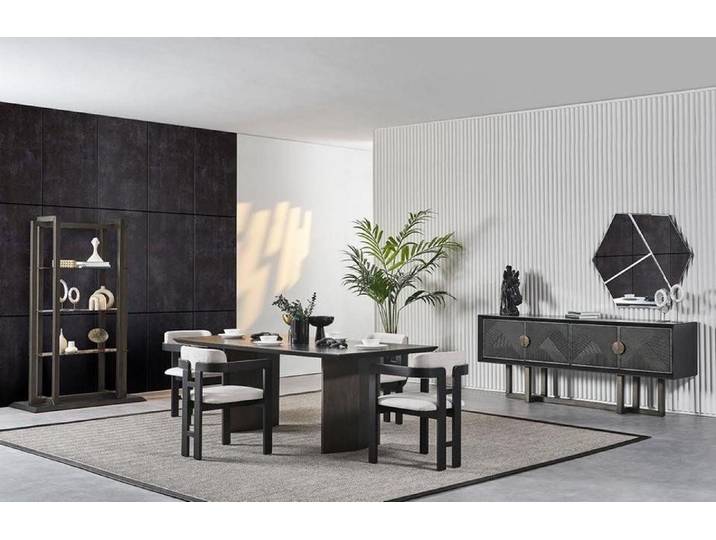 JVmoebel Esszimmer-Set Eleganter Holztisch in Braun mit passenden Stühlen und Konsole, (8-St., Esstisch, 4x Stühle, Konsole mit Spiegel, Regale), Made in Europe
