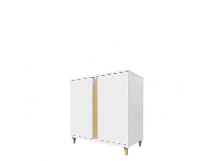 Commode avec éclairage LED BANTRY 3 – blanc / blanc brillant / placage naturel