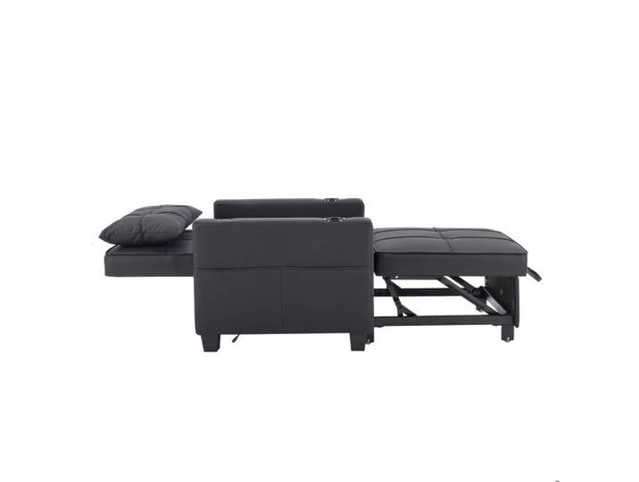 ROVRYN Fauteuil convertible 3 en 1 noir canapé-lit 1 place simili cuir PU USB et porte-gobelets