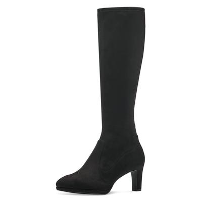 Stiefel TAMARIS, Damen, Gr. 38, XS-Schaft, schwarz, Textil, Veloursleder, unifarben, Schuhe Stiefel, mit Stretchfunktion im Schaft, vegane Verarbeitung
