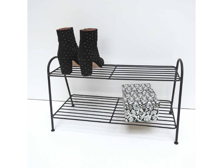 Etagère à chaussures en métal filaire noir 2 niveaux