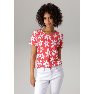 T-Shirt ANISTON CASUAL, Damen, Gr. 36, rot (rot, weiß), Single Jersey, Obermaterial: 100% Baumwolle, bedruckt, geblümt, figurumspielend hüftbedeckend, Rundhals, Shirts T-Shirt, allover mit bunten Blüten bedruckt
