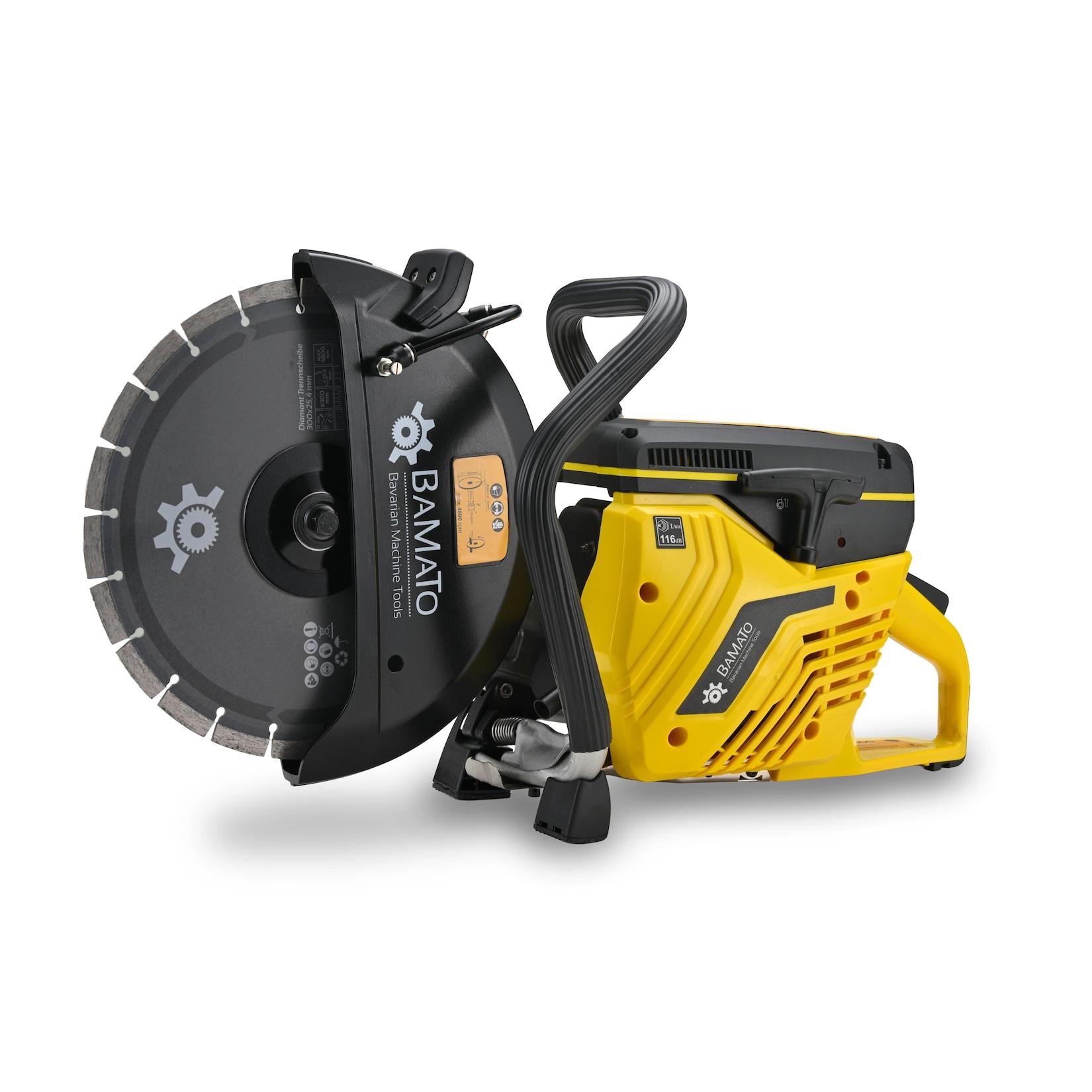 BAMATO Betontrennschneider BCC-300 Trennschneider mit 2,5 kW 105 mm Schnitttiefe für 300 mm Scheiben Wasseranschluss für Nassschnitt inkl. Diamanttrennscheibe