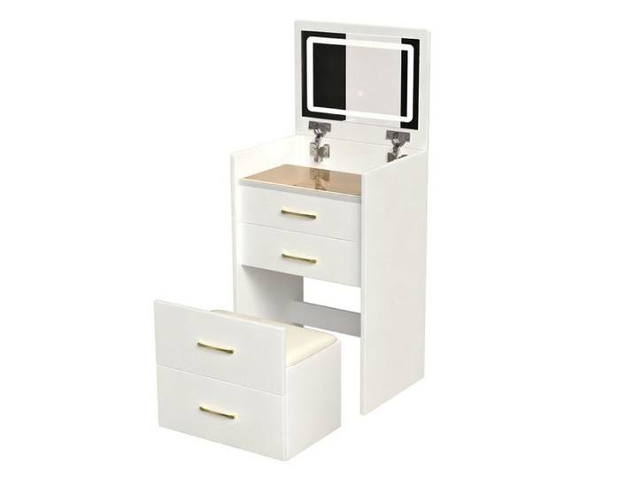 Coiffeuse 3 en 1 avec miroir ouvert petite coiffeuse avec plateau en verre transparent coiffeuse compacte à 3 tiroirs
