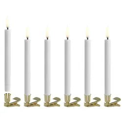 LED Mini Taper Kerzen mit Metallclips, 6er Set Weiß 1,3x13,8cm