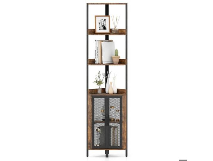 Design Industriel Étagère d'Angle 6 Niveaux avec Placard Rangement Bibliothèque pour Salon et Bureau Marron