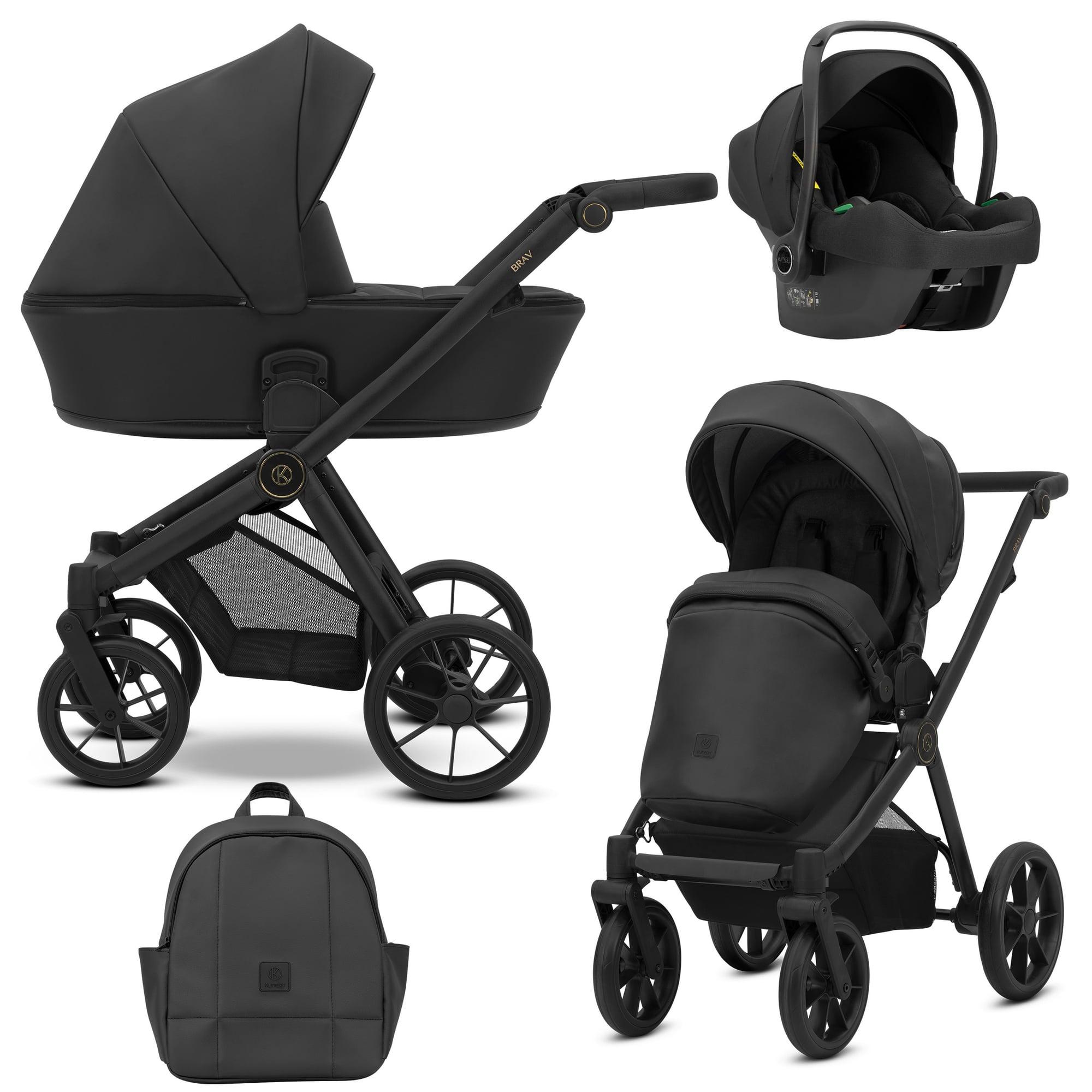 Kunert Brav 3-in-1 Kombikinderwagen Black Eco mit Babyschale, schwarzer Rahmen