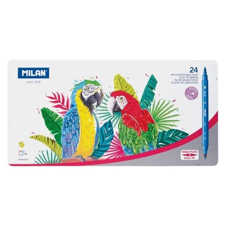 Milan Filzstifte mit 2 Spitzen, 24 Farben pro Meter. Verpackung (24x) (500636)
