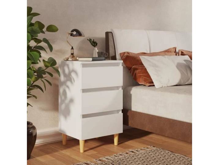 Table de Chevet - HOMIUSE - Blanc - 3 tiroirs - Style scandinave