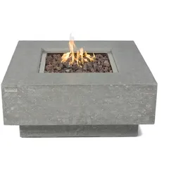 ELEMENTI Gas Feuertisch Manhattan Feuerstelle aus Beton - für Garten, Balkon and Terrasse, wetterbeständig, Hellgrau 91x91x40cm