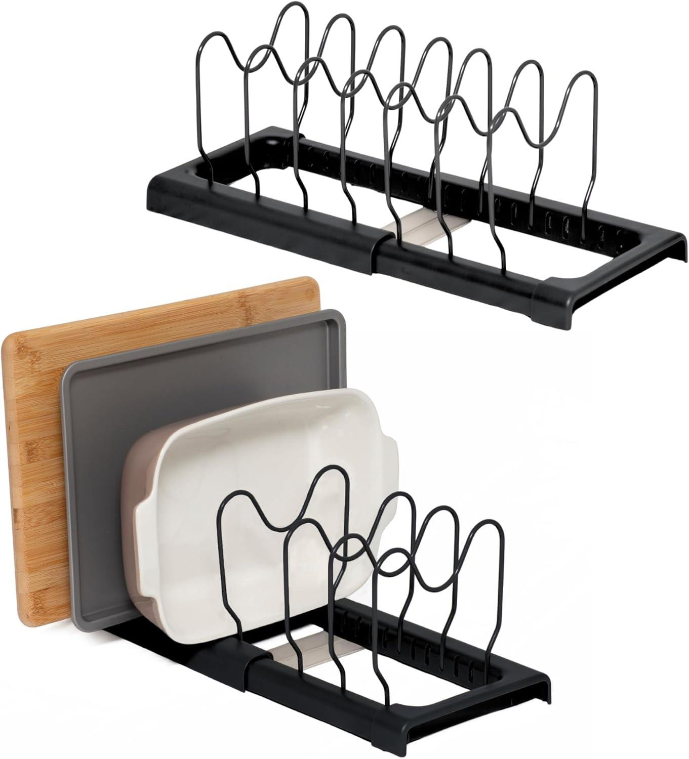 Set van 2 opvouwbare bakplaat en snijplank organizers, zwart, voor in de keukenkast