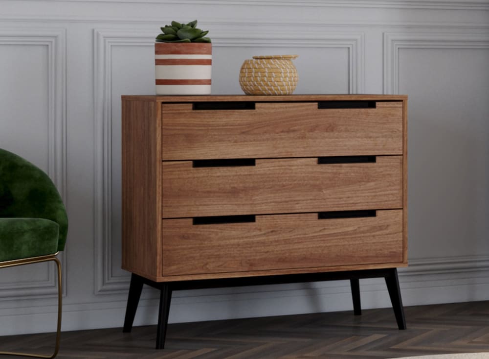 Nateo Concept Commode Vintage 3 tiroirs Noyer Marron 100x84x52cm