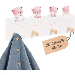 Relaxdays Kindergarderobe 4 Haken 15 x 38 cm Weiß,Braun,Grau