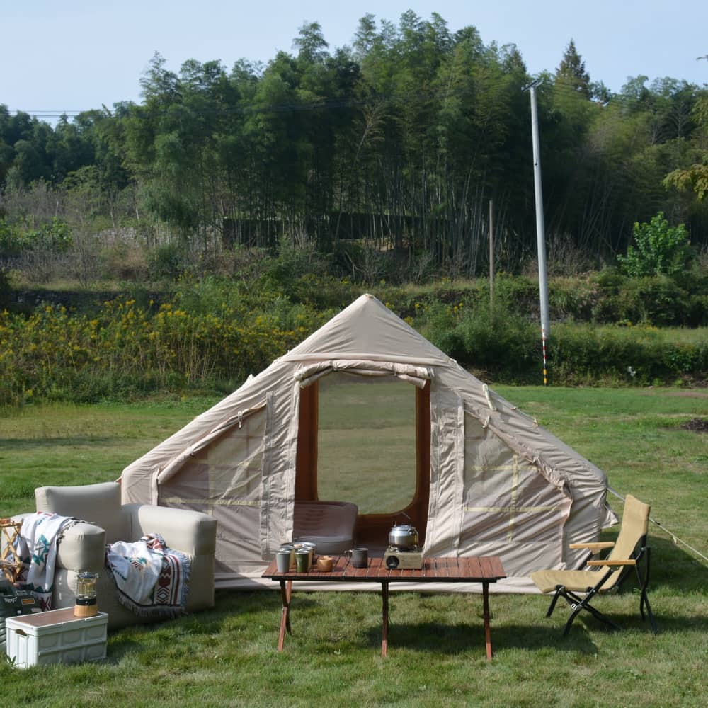 AIORBER Campingzelt, für 4-6 Personen, aufblasbare Balken, einfach aufzustellen, wasser- und winddicht, für Camping, Wandern, 300x210x200cm,Beige