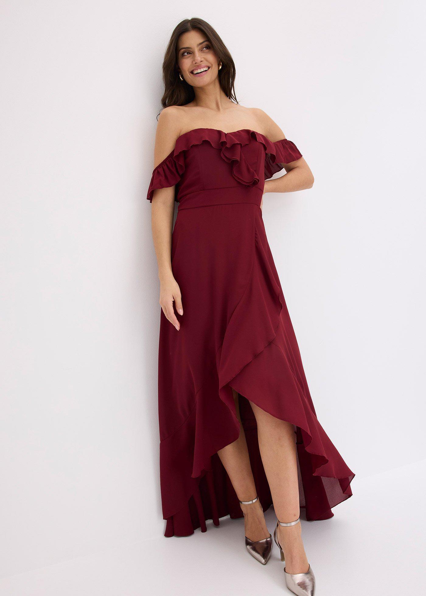 bonprix Carmen-Kleid mit Volants, rot, Gr.42, Modern und feminin: Abendkleid mit verstellbaren Trägern und Carmen-Ausschnitt sowie Volants