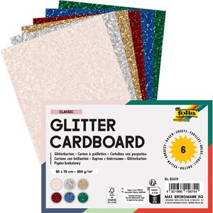 Folia Fotokarton Glitterkarton Classic, 50 x 70 cm, 6 Farben sortiert, 300g/m², 6 Blatt