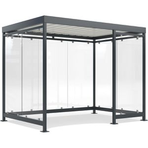 WSM Personenunterstand Köln K3 b/c, anthrazit, aus Metall, 3 Wände + Windfang aus Glas, 318 x 217cm (B/T), für 6 Personen