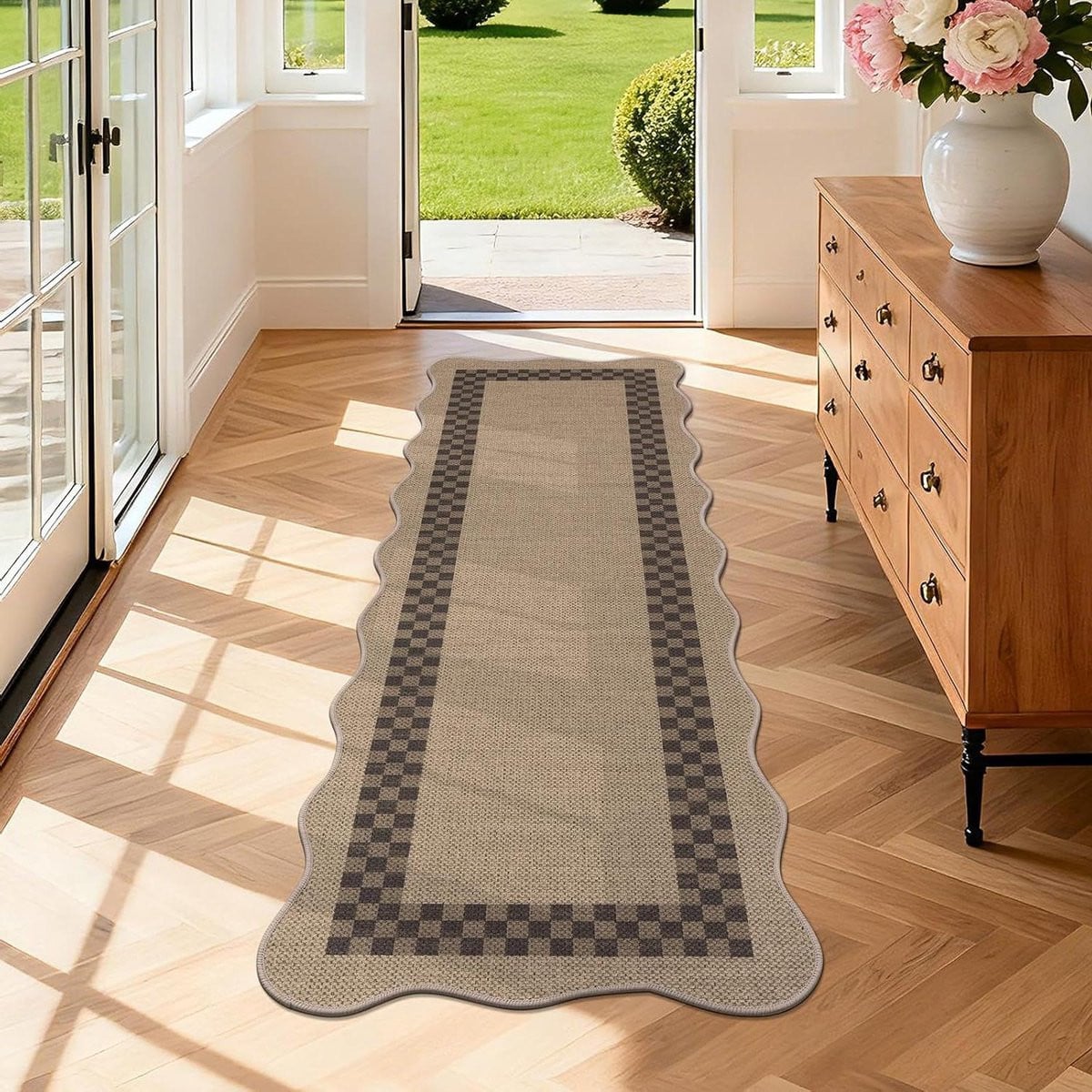 Beige Vloerkleed Runner van Polyester voor Hal, Keuken of Woonkamer