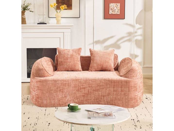 Canapé double rose courbé avec fauteuils canapé de compression avec 2 coussins canapé couleur crème pour petites pièces salon