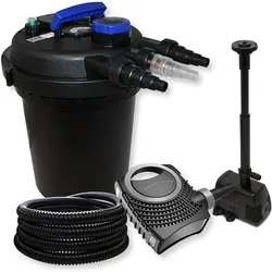 Wiltec, Brunnen + Gartenteich, Druckfilter Set 6000l 11W UVC Teichklärer Schlauch 70W Pumpe Springbrunnen 305