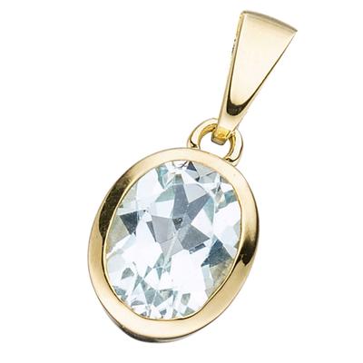 Kettenanhänger JOBO "Anhänger oval", gold (gelbgold 333), Schmuckanhänger, Damen, Gelbgold 333, Kettenanhänger, 333 Gold mit Blautopas