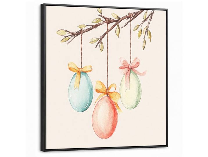 MuchoWow Leinwand Bilder mit Rahmen - Osterkuchen - Schleife - Eier - 90x90, Creme, Quadratisch, 90x90 cm, gerahmt, Bilder & Rahmen, Bilder, Leinwandbilder