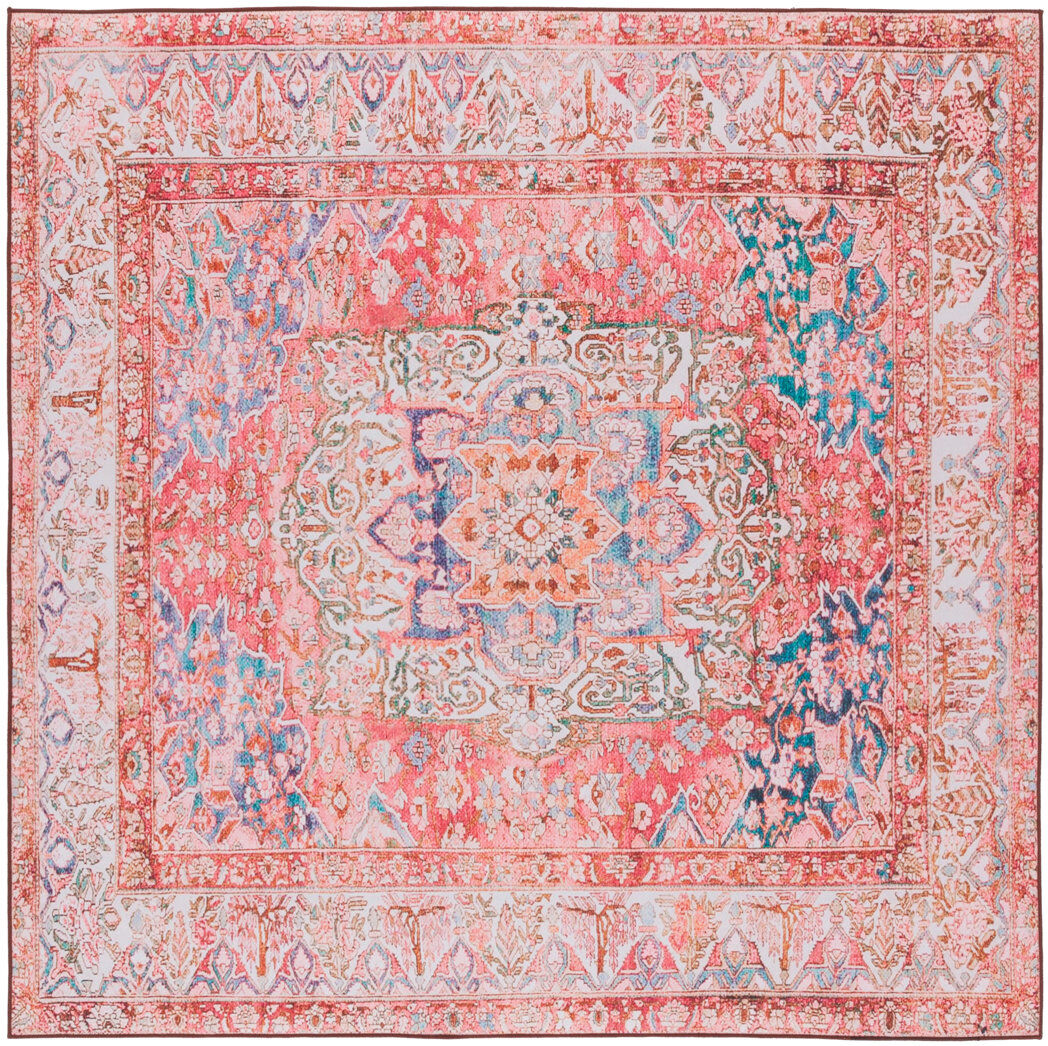 Marlow Home Co. Tucson Oasis Washable Rug Non-Slip Area Rug in Pink & Beige Pink;Beige Square 183 cm