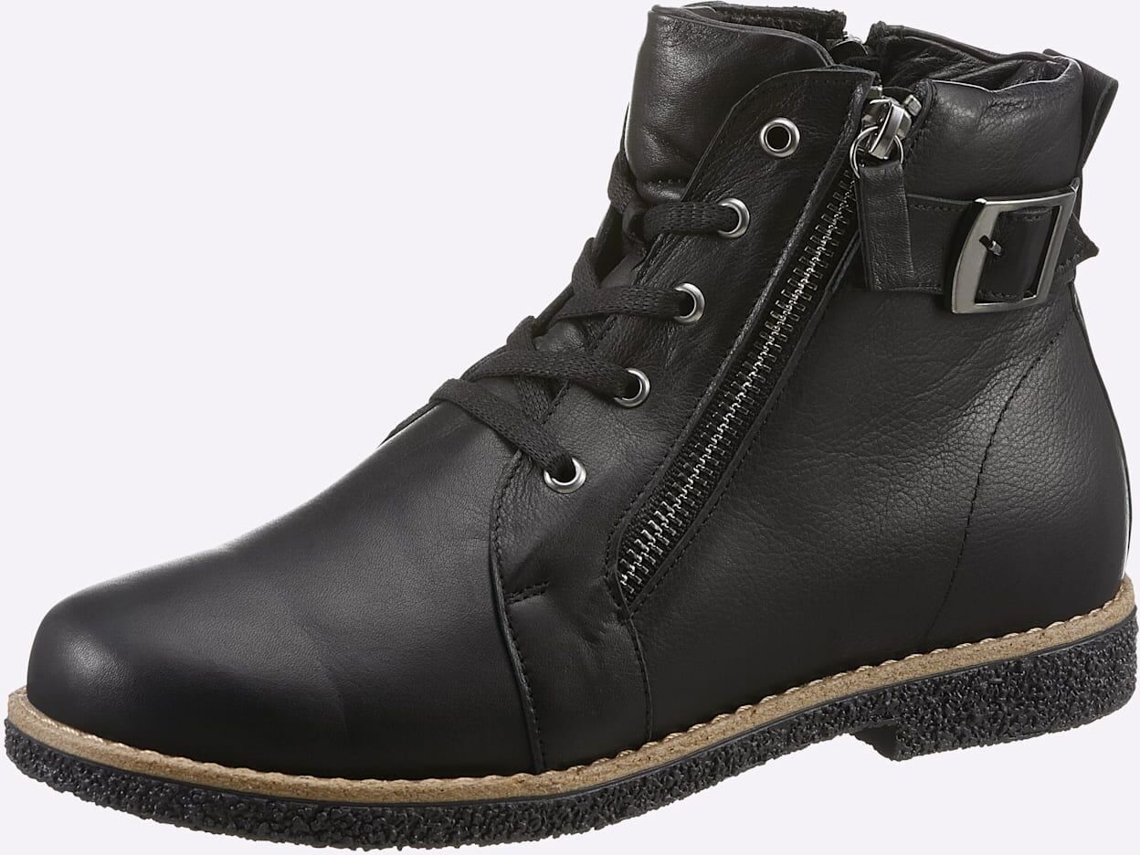 Schnürstiefelette ANDREA CONTI, Damen, Gr. 39, schwarz, Glattleder, Leder, Schuhe Schnürstiefelette schwarz 39