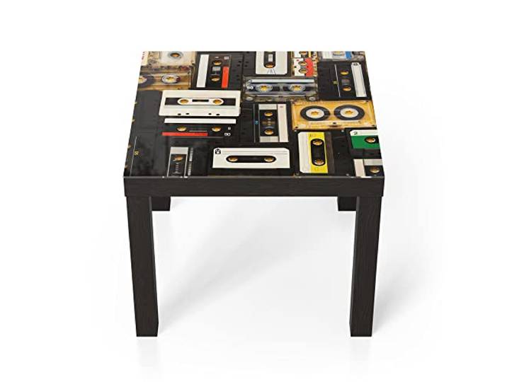 DEQORI Glastisch schwarz klein 55x55 cm Motiv Mixtape-Komposition ausgefallener Beistelltisch aus Glas Hochglanz Couchtisch fürs Wohnzimmer moderner Couch Tisch mit Design